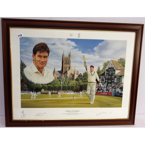 112 - FRAMED PRINT CENTURY OF CENTURIES CELEBRATING GRAEME HICK’S 100 HUNDREDS WORCESTER 31.5.88 SIGNED BY... 