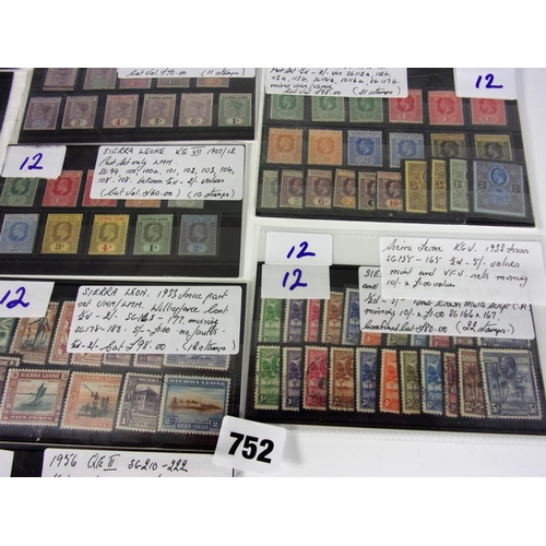 752 - SIERRA LEONE 12 STOCKSHEETS VARIOUS ISSUES FULL SETS AND PART SETS MOSTLY MM OR UMM WITH SOME VFU SE... 