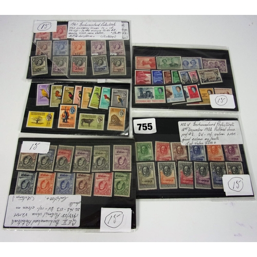 755 - STAMPS, BECHUONALAND PROTECTORATE ISSUES ON 5 STOCKCARDS, 1932 ½ d TO 10/-, 1955 ½ - 10/-,  1961 IC-... 