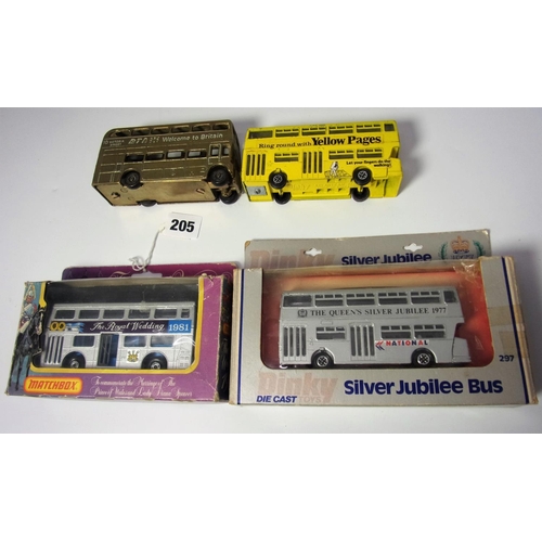 5 - DINKY BOXED 297 SILVER JUBILEE BUS ATLANTEAN, U/B YELLOW PAGES ATLANTEAN & MATCHBOX K15 ROYAL WEDDIN... 