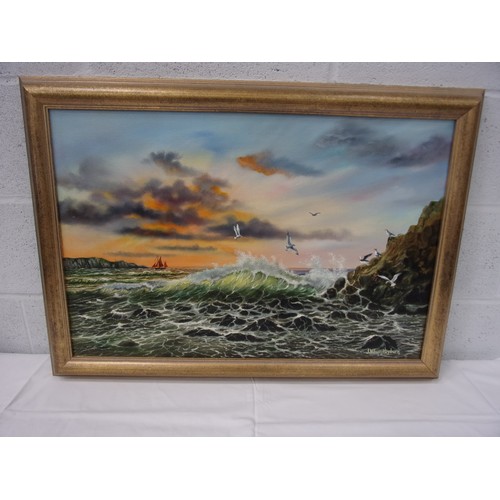 600 - OIL ON CANVAS OF SEASCAPE J WILSON HEPBURN APPROX 30 X 20 INS FRAMED