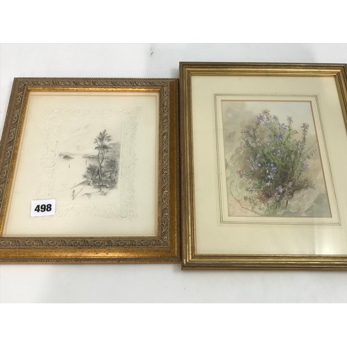 522 - GOOD QUALITY WATERCOLOUR DEPICTING FLOWERS TOGETHER WITH PENCIL SKETCH TREES