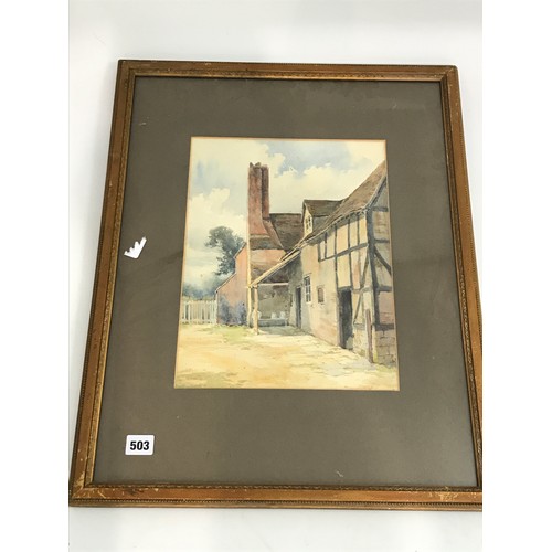 517 - WATERCOLOUR DEPICTING HALF TIMBERED BUILDINGS UNSIGNED