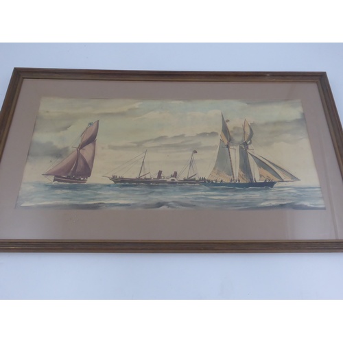 543 - ROYAL THAMES YACHT CLUB SCHOONERS 'XANTHA AND GLORIANA ROUNDING THE NORE' WATERCOLOUR