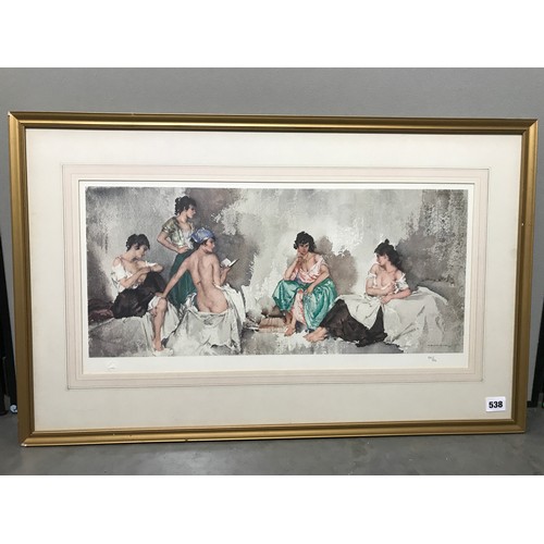 583 - FRAMED PRINT WITH GALLERY STAMP AND NUMBERED 535/850 BY WILLIAM RUSSELL FLINT ENTITLED 'FIVE' (STUDI... 