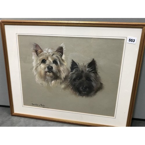 567 - PHYLLIS BINET (BRITISH 20TH CENTURY) PASTEL DRAWING 'SAMBO AND PUCK', DEPICTING 2 TERRIERS, SIGNED L... 