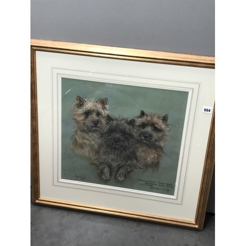 570 - MAJORIE COX WATERCOLOUR ENTITLED ‘ARDLEY DEAN, OUDENARDS, BORDER GIRL AND PUPS’ (BRANDY AND PIP) DAT... 