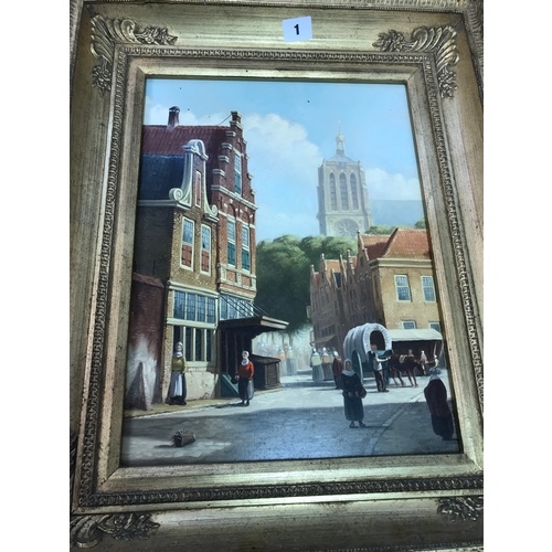 571 - OIL ON BOARD DEPICTING CONTINENTAL STREET SCENE IN GOOD QUALITY FRAME INDISTINCTLY SIGNED POSSIBLY F... 