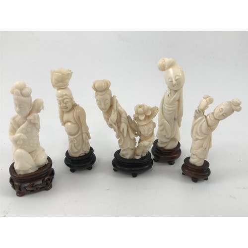 1979 - 5 VARIOUS CORAL CARVINGS DEPICTING FIGURES EACH ON A PRESENTATION STAND