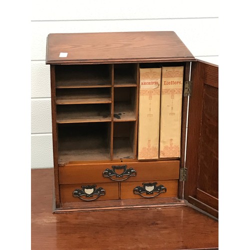 207 - OAK STATIONERY CABINET WITH FITTED INTERIOR