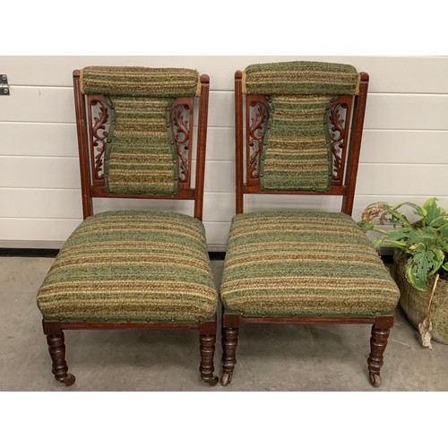 453 - PAIR EDWARDIAN UPHOLSTERED WALNUT SALON CHAIRS