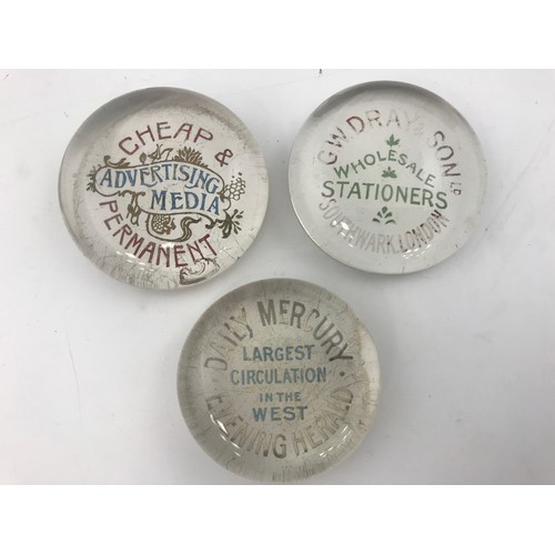 1808 - 3, EARLY 20TH CENTURY CIRCULAR ADVERTISING PAPERWEIGHTS, 'CHEAP & PERMANENT ADVERTISING MEDIA', G.W.... 