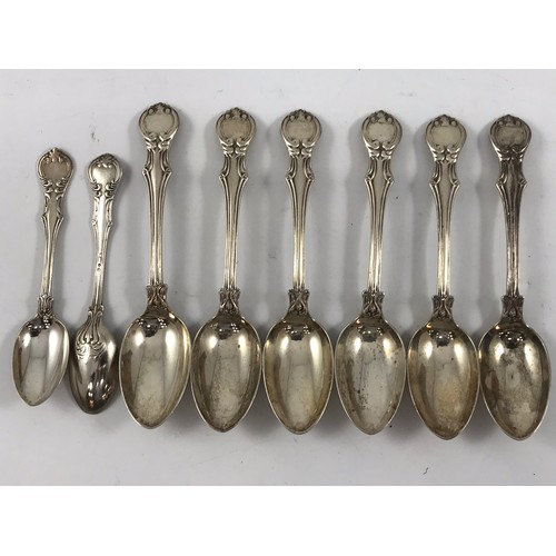 1939 - 6 SILVER DESSERT SPOONS AND 2 TEASPOONS APPROX. 445g