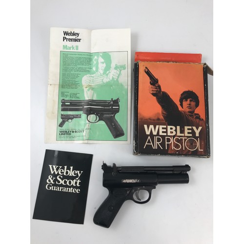 1632 - WEBLEY & SCOTT PREMIER 0.22 CAL AIR PISTOL WITH  BOX, GUARANTEE/ INSTRUCTIONS MK. II