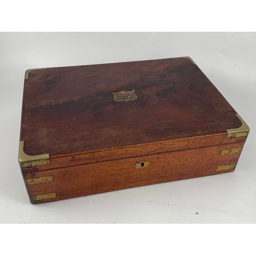 925 - CANDLE BOX,  BRASS BOUND WALNUT VENEER CANTEEN, NO CONTENTS AND AN OAK CANTEEN