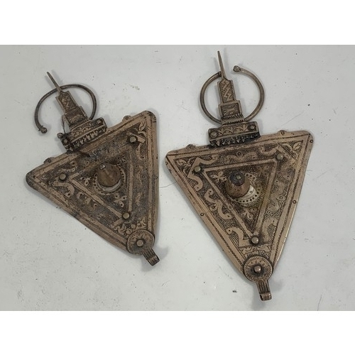 1727 - TIBETAN CHUCKMUCK AND MISC. DECORATIVE WHITE METAL ORNAMENTS, POSSIBLY SADDLERY