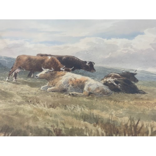 1550 - WATERCOLOUR DEPICTING CATTLE IN A HIGHLAND SCENE WITH SIGNATURE WILLIAM SIDNEY COOPER KINGSCLERE GAL... 