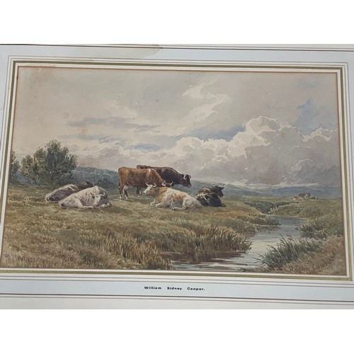 1550 - WATERCOLOUR DEPICTING CATTLE IN A HIGHLAND SCENE WITH SIGNATURE WILLIAM SIDNEY COOPER KINGSCLERE GAL... 