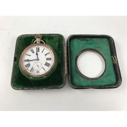 1919 - GOLIATH POCKET WATCH WITH PIERCED SILVER TRAVEL CASE AF