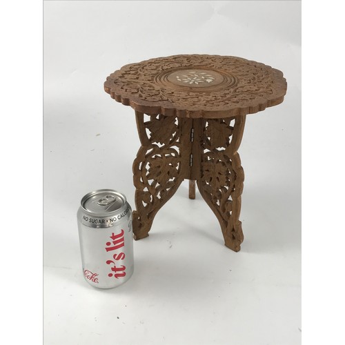 728 - MINIATURE SANDALWOOD INDIAN TABLE WITH FOLDING BASE