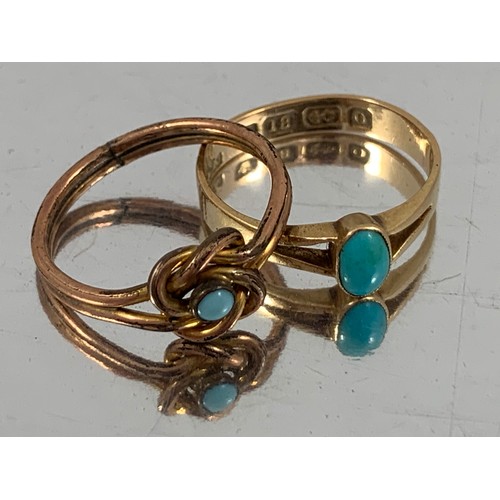 2172 - 2 TURQUOISE SET GOLD RINGS TOGETHER WITH A GOLD LOCKET