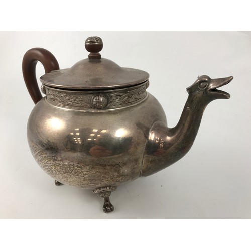 1863 - BROOK & SON, EDINBURGH 4 PIECE SILVER TEA SET COMPRISING ROUND TRAY, APPROX. 30 cm DIA. TEAPOT WITH ... 