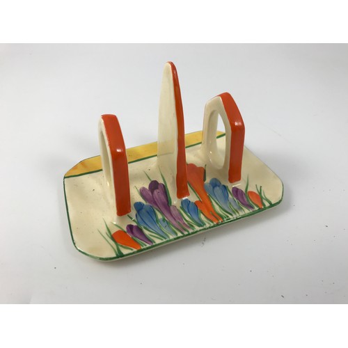 1747 - CLARICE CLIFF CROCUS PATTERN TOAST RACK, approx. 13 cm long