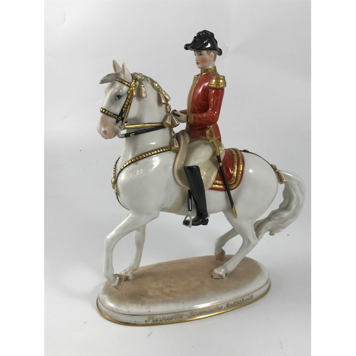 1740 - VIENNA PORCELAIN REARING HORSE AND RIDER FIGURE DEPICTING A RIDER FROM THE SPANISH RIDING SCHOOL WIT... 