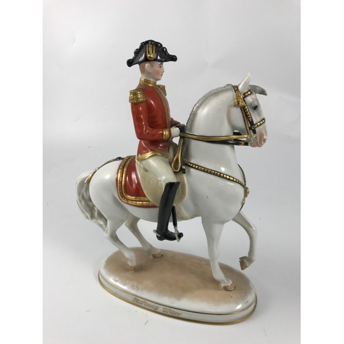 1740 - VIENNA PORCELAIN REARING HORSE AND RIDER FIGURE DEPICTING A RIDER FROM THE SPANISH RIDING SCHOOL WIT... 