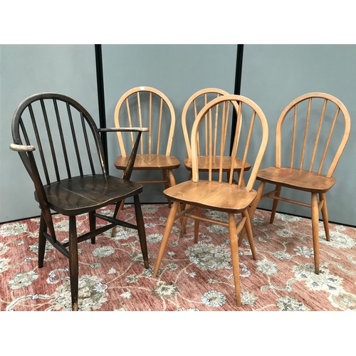 420 - SET OF 4 ERCOL TYPE KITCHEN CHAIRS AND AN ERCOL CARVER