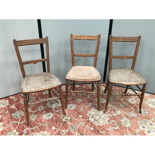 438 - SET OF 3 RUSH SEAT CHAIRS TOGETHER WITH 2 RUSH SEATED LADDER BACK CARVERS