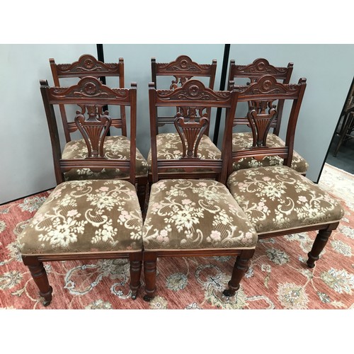 474 - DINING CHAIRS, A SET OF 6 EDWARDIAN OVERSTUFFED DINING CHAIRS