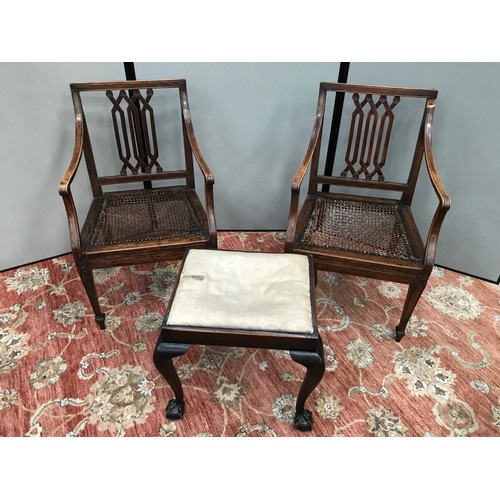 439 - PR. ANTIQUE DINING CHAIRS AF AND A FOOT STOOL