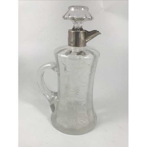 1861 - CUT GLASS CLARET JUG WITH SILVER COLLAR AND SPOUT