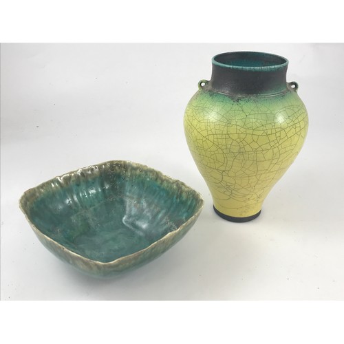 1737 - PETER SPARREY (BRITISH B.1967) RAKU GLAZED VASE approx. 25 cm AND ONE OTHER STUDIO POTTERY DISH