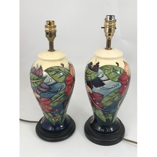 1741 - PAIR OF MOORCROFT TUBE LINED TABLE LAMPS, approx. 26.5 cm excl. base and fitting