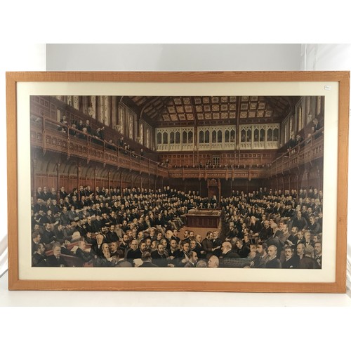 510 - MISC. PRINTS INCLUDING LARGE PRINT DEPICTING THE HOUSE OF LORDS, 4 FRAMED BIRD PLATES, FRAMED CIGARE... 