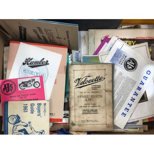 118 - REALLY INTERESTING BOX OF VINTAGE MOTORCYCLE EPHEMERA WITH INSTRUCTION MANUALS A GOOD BOX OF ASSORTE... 