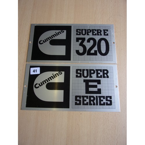 41 - CUMMINGS SUPER E SERIES AND SUPER E 320 ALUMINIUM VEHICLE PLATES