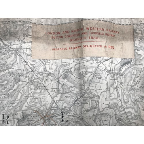 222 - ORIGINAL CLOTH RAILWAY TRACK MAP & DIAGRAM WITH INFRASTRUCTURE AND COLOURED BOUNDARY MARKINGS
LNWR L... 