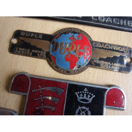 60 - COLLECTION OF DUPLE GROUP COACH WORK BADGES INCLUDING A VERY OLD VINTAGE DUPLE COACH WORKS WITH ENAM... 