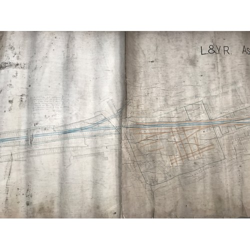 224 - ORIGINAL CLOTH RAILWAY TRACK MAP & DIAGRAM WITH INFRASTRUCTURE AND COLOURED BOUNDARY MARKINGS
LANCAS... 