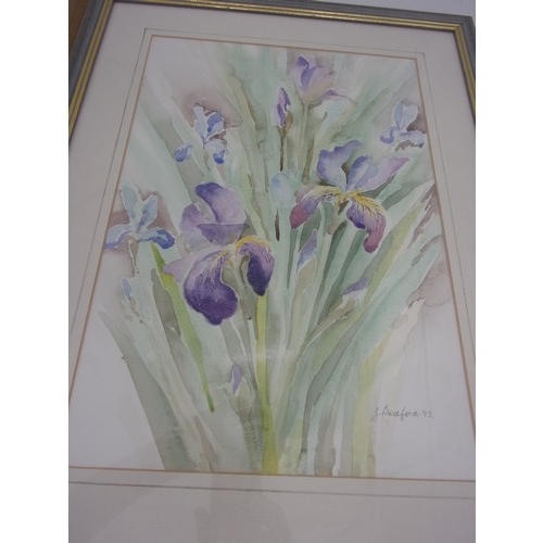 540 - FRAMED WATERCOLOUR OF HAMBELL MILL BY DEREK EASTOE WITH A WATERCOLOUR OF FLOWERS SIGNED BEDFORD 93 A... 