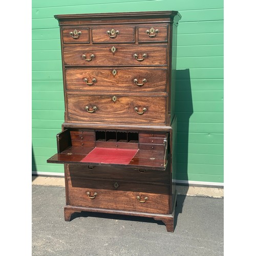 288 - GEORGIAN MAHOGANY TALLBOY/ SECRETAIRE