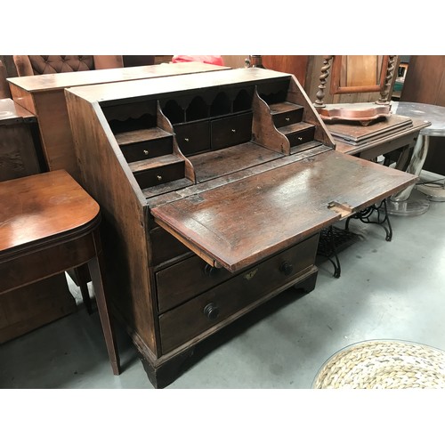 206 - BUREAU WITH FALL FRONT, WELL AND REPLACEMENT TURNED WOODEN HANDLES