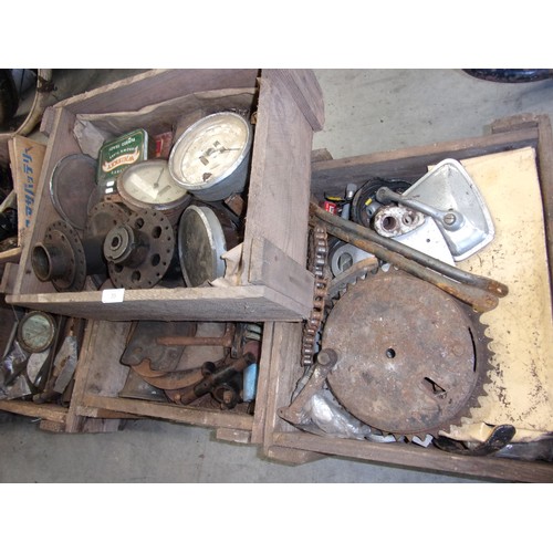 35 - 5 CRATES OF VARIOUS MOTORCYCLE SPARES AND SPARE PARTS INCLUDING ENGINE FRAMES, PUMPS, ACCESSORIES, T... 