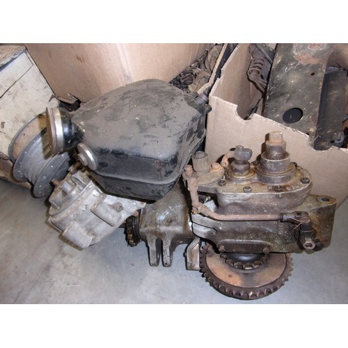 36 - COLLECTION OF MOTORCYCLE ENGINE PARTS AND GEAR BOX PARTS INCLUDING STURMYARCHER, HORNS, TANK,CHAINS ... 