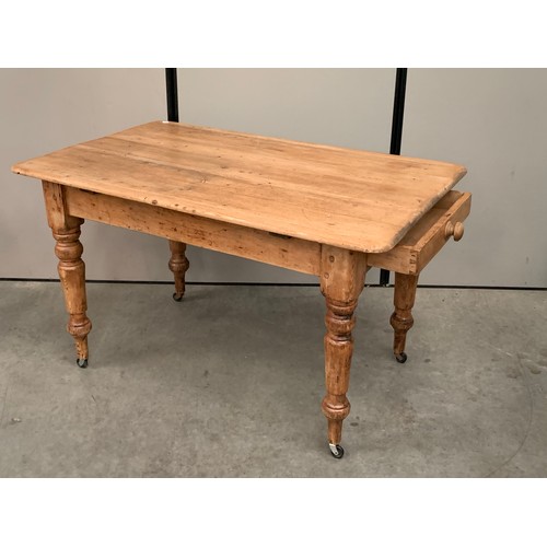 466 - PINE KITCHEN TABLE WITH END DRAWER