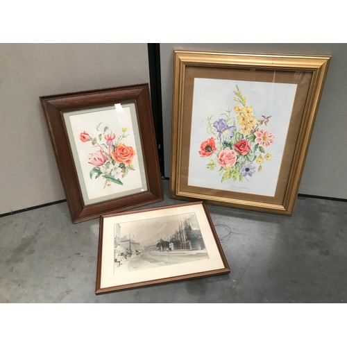 577 - 6 FRAMED PRINTS LESLIE HAYMAN, EACH SIGNED IN PENCIL TO THE MARGIN AND A WATERCOLOUR STILL LIFE FLOW... 