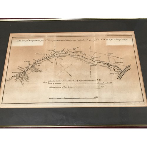 586 - TWO OLD FRAMED CANAL MAPS, STROUDWATER AND SELWARP RIVER / DROITWICH CANAL